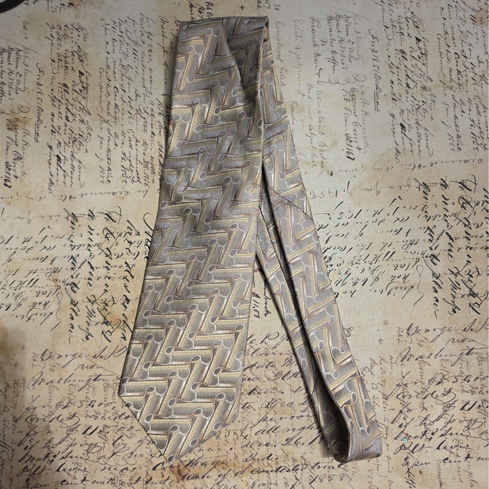 Piattelli Platinum Tie Men's Classic Length 100% Silk Tan w/ Light Yellow